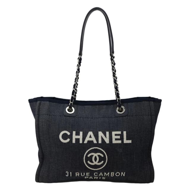 Chanel Deauville Medium Denim Tote Bag Navy Blue in Navy Denim from Dallas Designer Handbags, photo 1 of 1