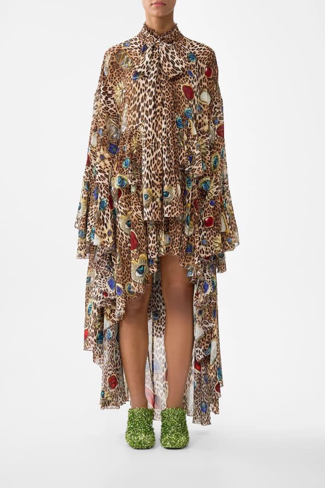 Camilla eBoutique RUFFLE HIGH LOW DRESS WITH LONG SLEEVE NAZAR NIRVANA, image 1 of 1 from CAMILLA