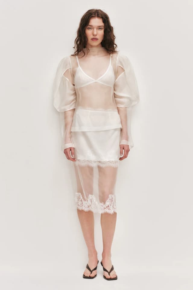 AJE Mirella Organza Long Sleeve Top in IVORY, image 1 of 1 from Aje