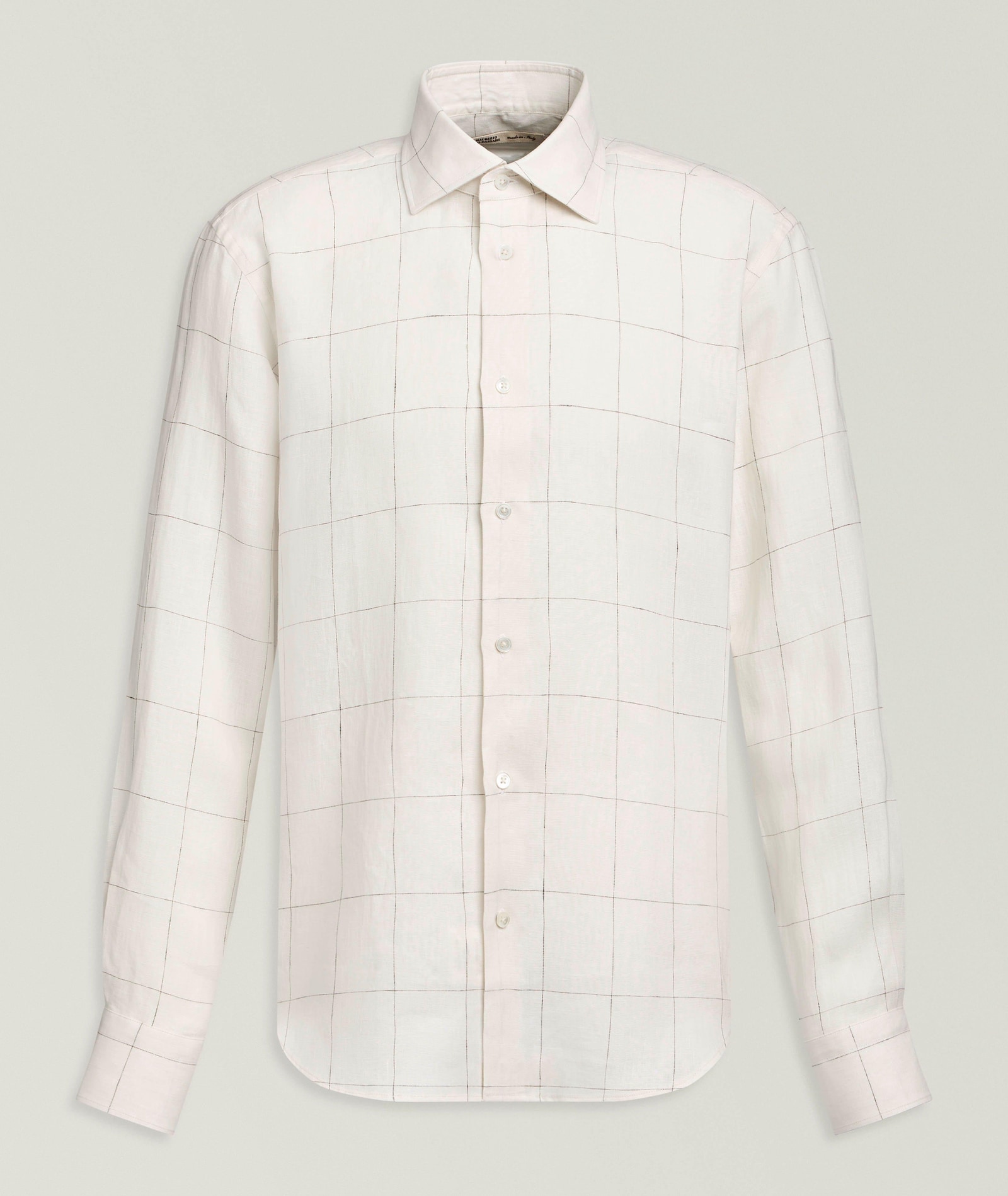 Maurizio Baldassari Windowpane Linen Shirt in Beige Linen & Linen Blends, image 1 of 1 from Harry Rosen