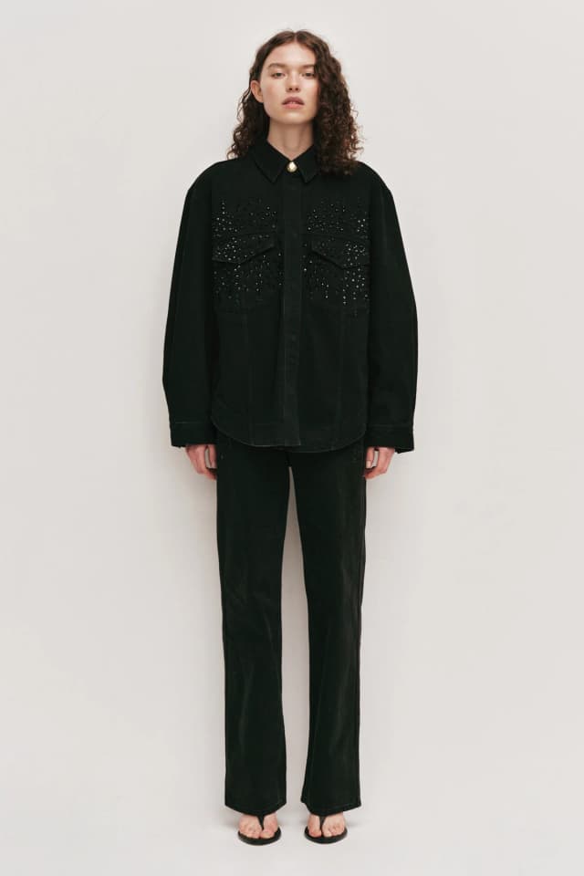 AJE Vanaia Denim Shirt in WASHED BLACK, image 1 of 1 from Aje