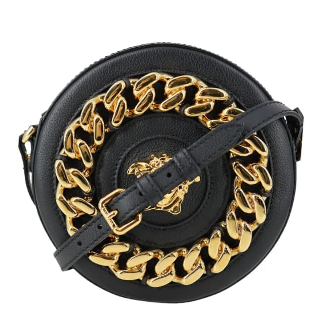 Versace La Medusa Mini Calfskin Leather Round Crossbody Bag Black in Black Calfskin from Dallas Designer Handbags, photo 1 of 1