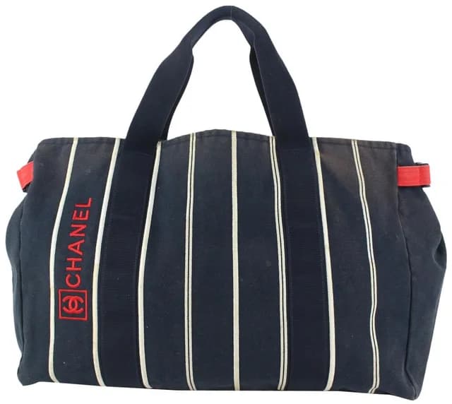 Chanel Navy Blue Stripe Sports Line Duffle Tote bag in Navy Canvas from Bagriculture, photo 1 of 1