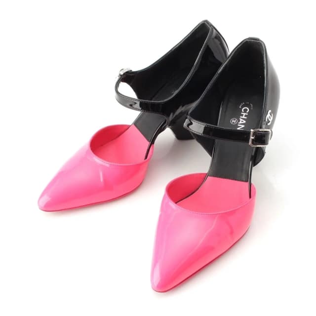 Chanel Patent CC Logo Strap Mary Jane Pumps Black Pink Heels in Black Patent leather from The Reluxe, photo 1 of 1