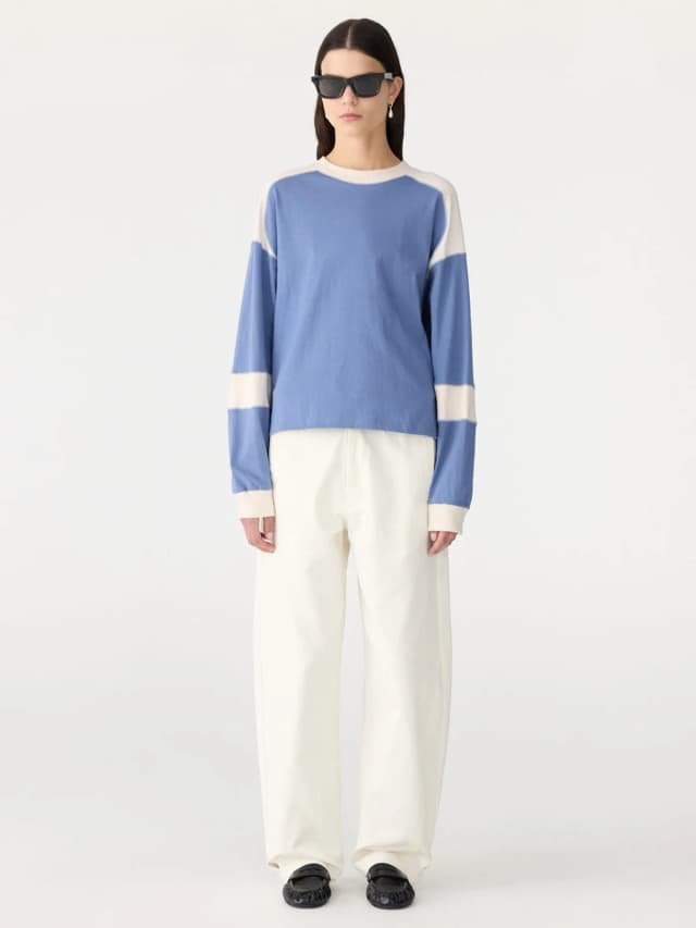 Bassike Long Sleeve Slouch Panelled T-Shirt, image 1 of 1 from bassike