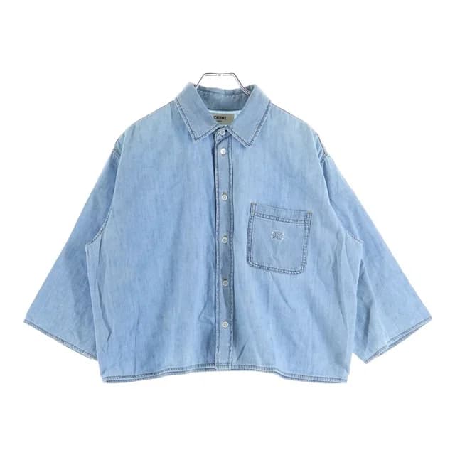 Celine Triomphe Short Sleeve Cropped Denim Shirt Logo Embroidery Indigo in Denim from The Reluxe, photo 1 of 1
