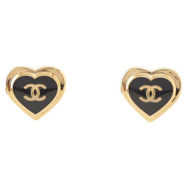 Chanel CC Logo Heart Earrings Black Gold in Black from The Reluxe, photo 1 of 1