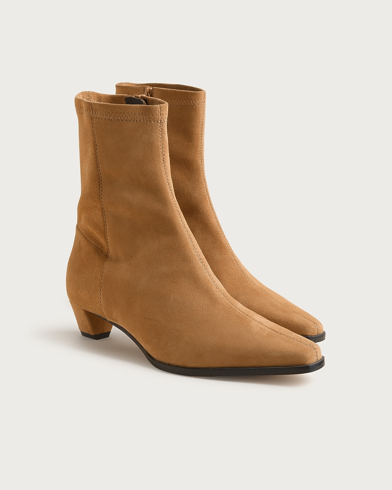 J.Crew Remi square-toe ankle boots in stretch suede in HAZELNUT LATTE, image 1 of 1 from J.Crew (Canada)