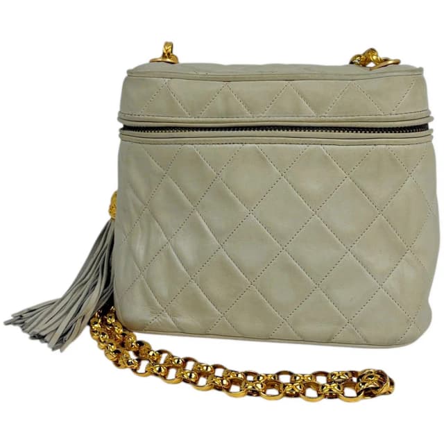 Chanel CC Logo Chain Shoulder Bag Quilted Fringe Leather White in White Leather from The Reluxe, photo 1 of 1