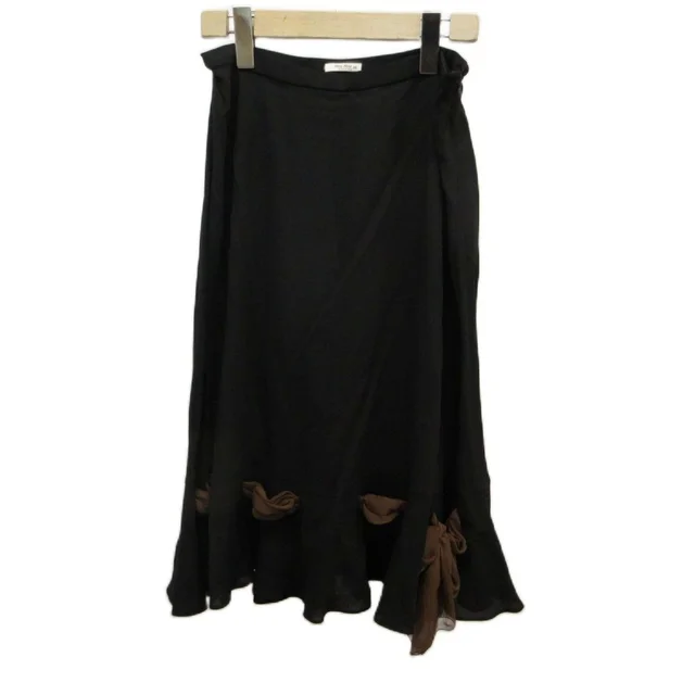 Miu Miu Flare Long Skirt Black Brown Ribbon 38 in Black Silk from The Reluxe, photo 1 of 1