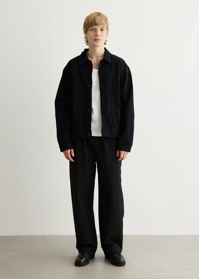 Studio Nicholson Crinkle Denim Jacket in BLACK, image 1 of 1 from Incu