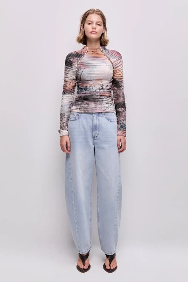 AJE Carline Gathered Mesh Top in ARIA NATURA, image 1 of 1 from Aje