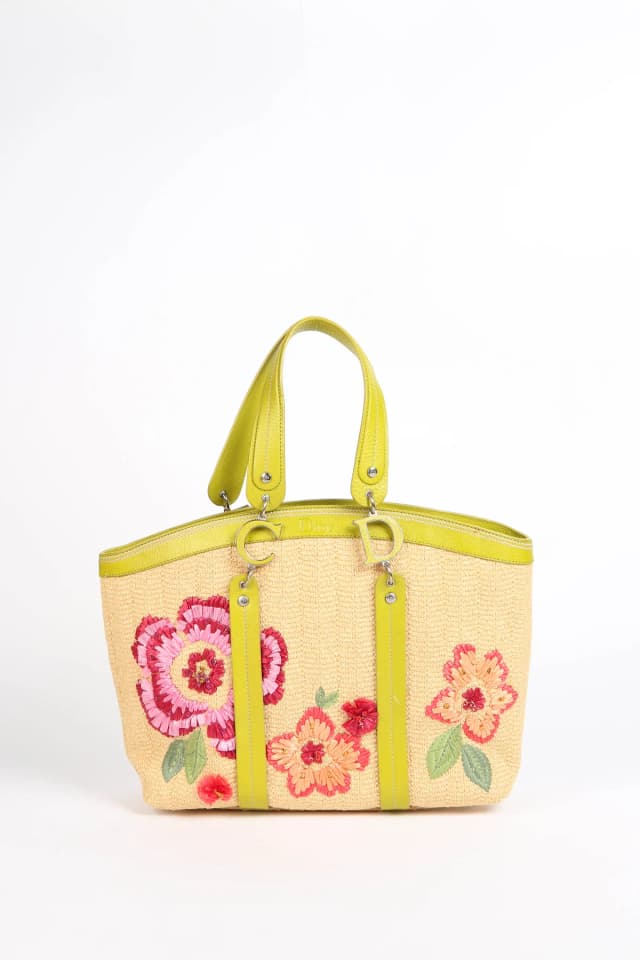 Limited Edition 2005 Christian Dior Floral Embroidered Raffia Tote Bag in Raffia from Break Archive, photo 1 of 1