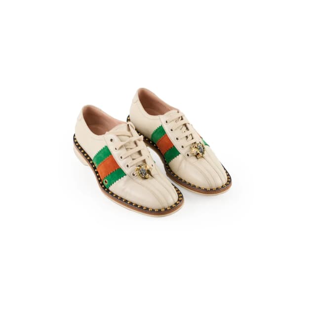 Gucci Web Stripe Bowiling Shoes Cream Size 38 in White Leather from The Purse Affair, photo 1 of 1