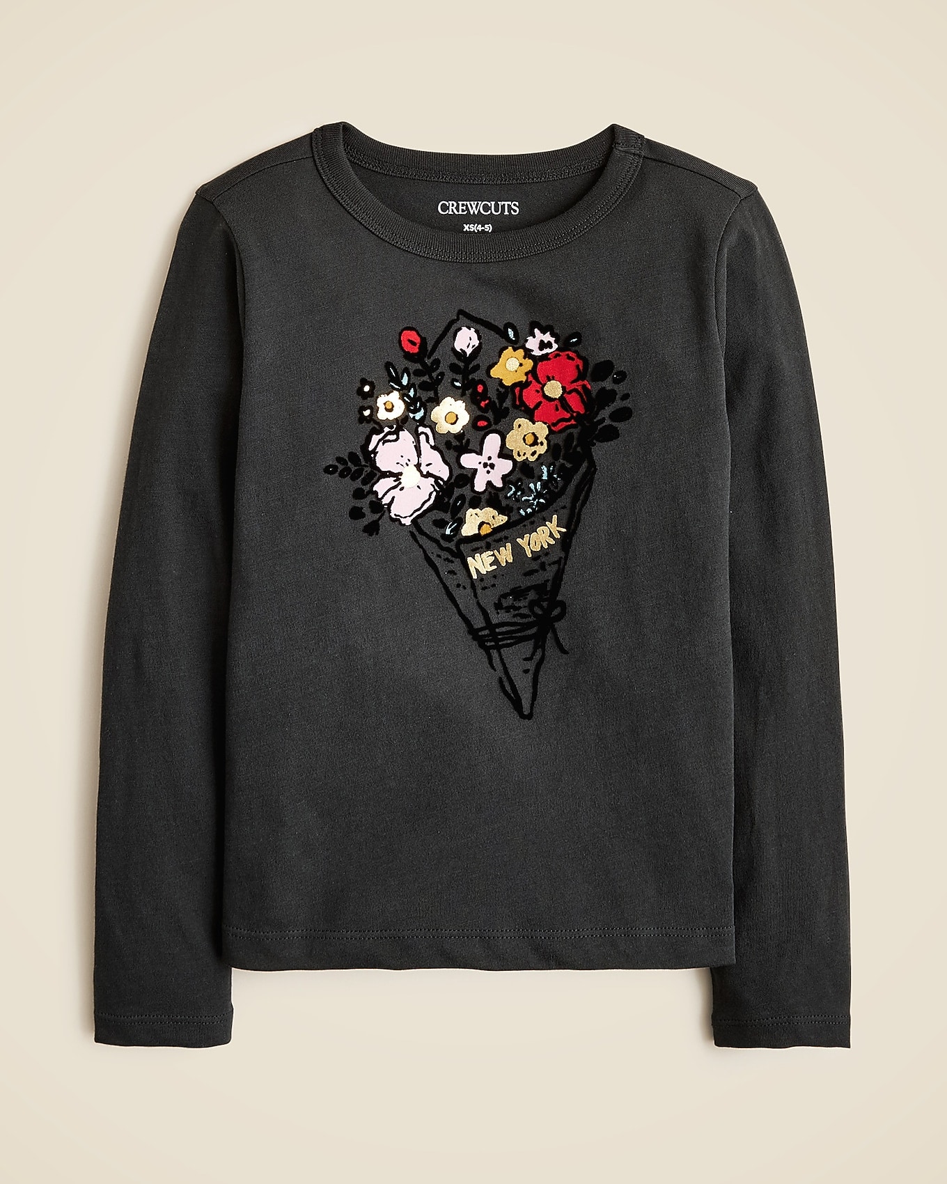 J.Crew Girls' long-sleeve flower bouquet graphic T-shirt with velvet, image 1 of 1 from J.Crew (US)