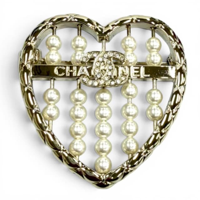 Chanel CC Logo Quilted Heart Brooch Gold White in White from The Reluxe, photo 1 of 1
