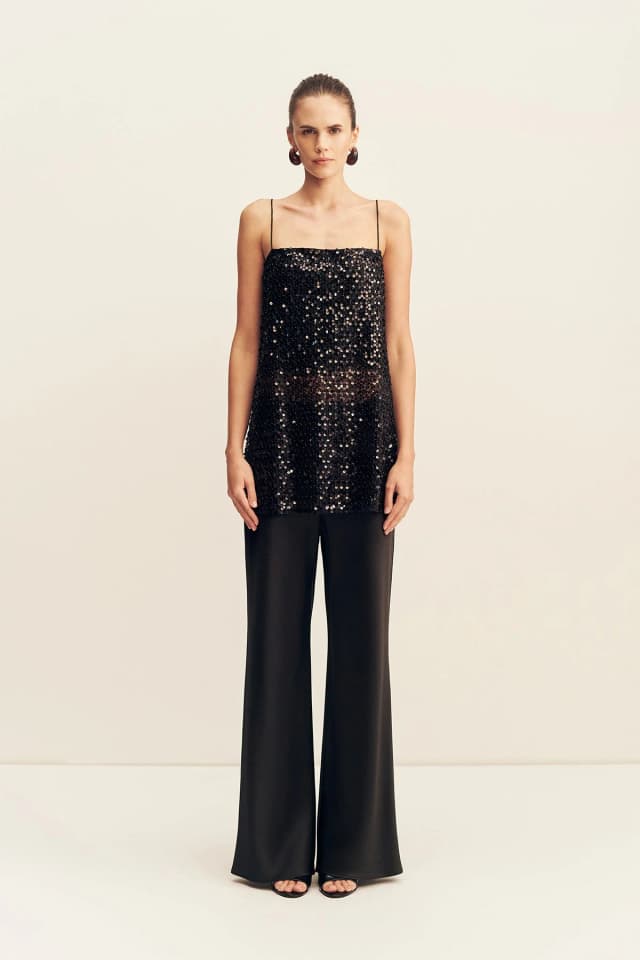 Shona Joy EVERLY SEQUIN LONG LINE CAMI - BLACK, image 1 of 1 from Shona Joy