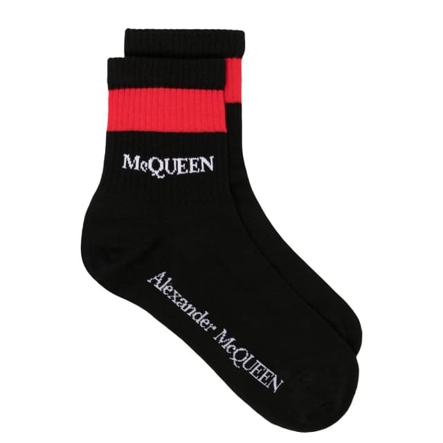 Alexander McQueen Red Stripe Sport Socks, Black/Red, image 1 of 1 from Cultstatus