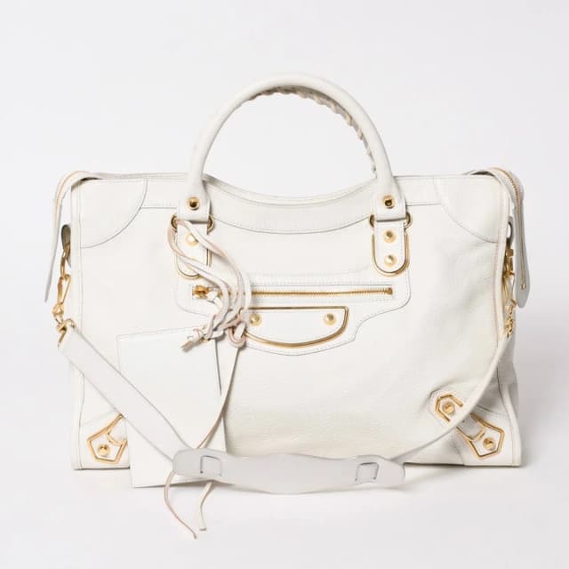Balenciaga Metallic Edge City Leather 2-Way Shoulder Bag White Ivory Gold in White Leather from The Reluxe, photo 1 of 1