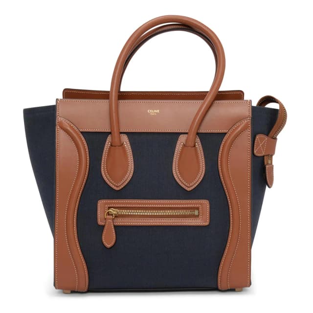 Celine & Leather Micro Luggage Tote in Tan & Navy Canvas from Blue Spinach, photo 1 of 1