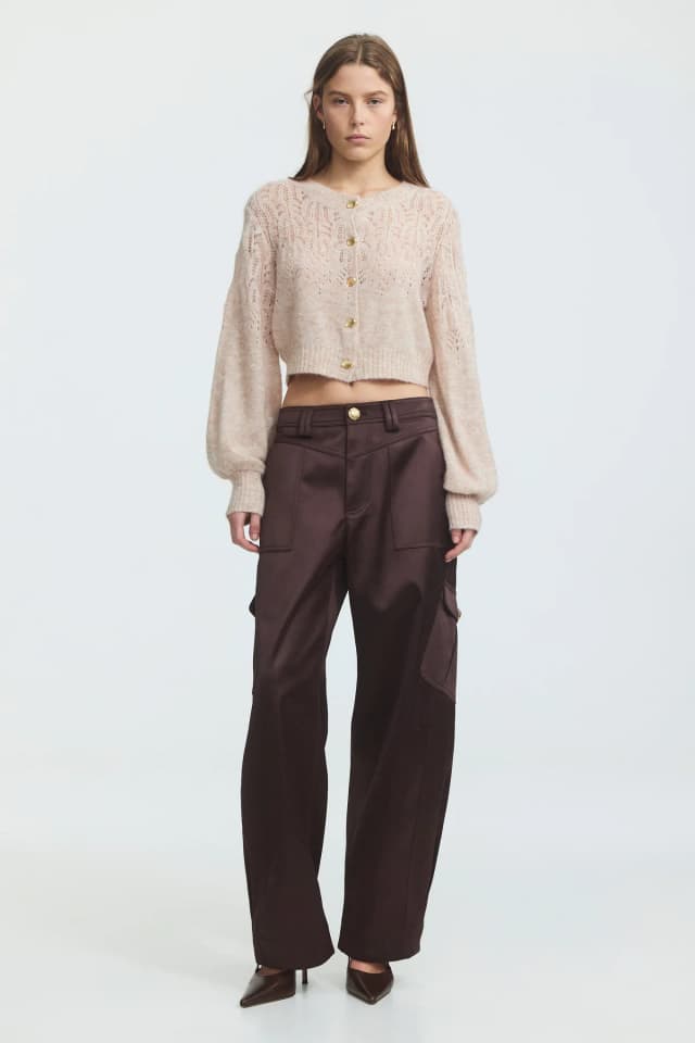 AJE Brielle Lace Knit Cardigan in ECRU BEIGE, image 1 of 1 from Aje