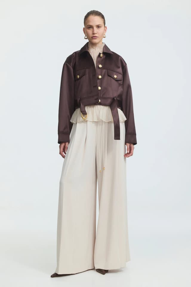 AJE Ardena Satin Jacket in CHOCOLATE, image 1 of 1 from Aje