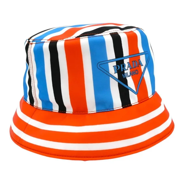 Prada Re-Nylon Striped Logo Print Bucket Hat in Nylon from Clotheshorse Anonymous, photo 1 of 1