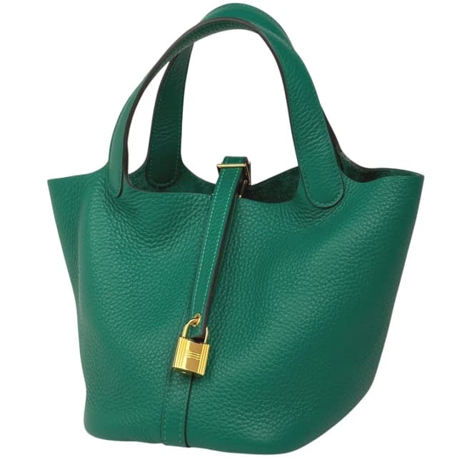 Hermès Picotin Lock PM Handbag Taurillon Clemence Vert Vertigo in Green Clemence leather from The Reluxe, photo 1 of 1
