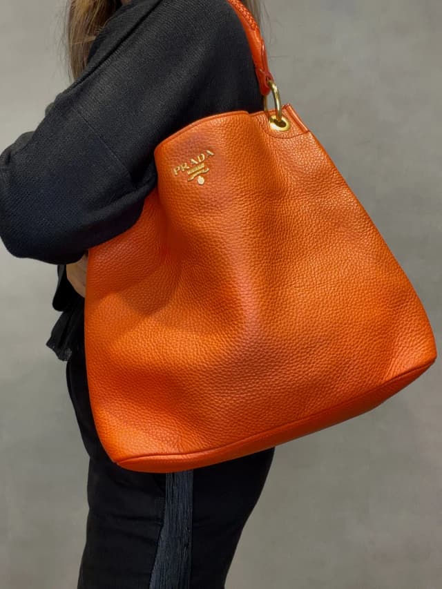 Prada Logo Leather Shoulder Bag Tote Bag Hand Bag Orange in Orange Leather from Season 2 Consign, photo 1 of 1