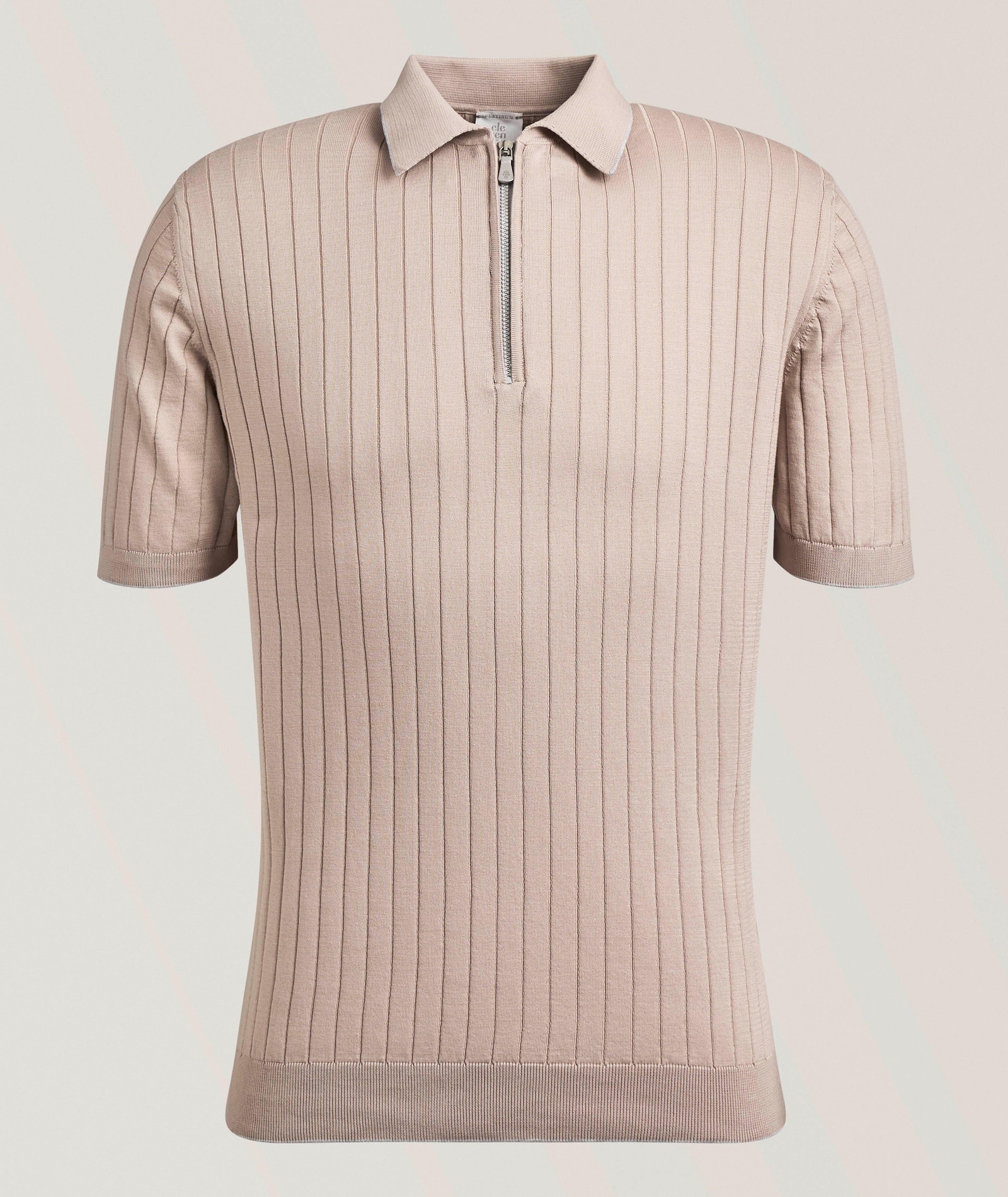 Eleventy Ribbed Cotton Zippered Polo in Pink Cotton & Cotton Blends, image 1 of 1 from Harry Rosen