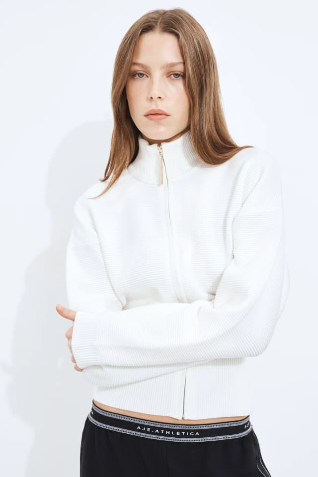 Athletica Ottoman Knit Jacket in IVORY, image 1 of 1 from Aje
