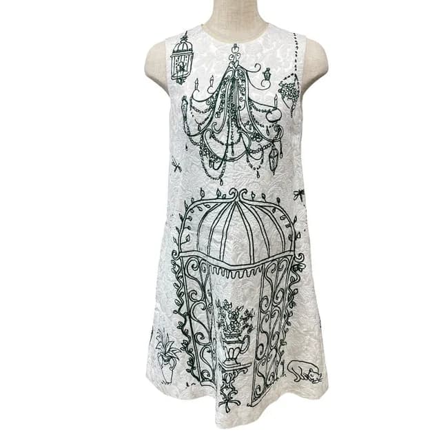 Dolce & Gabbana Nosleeve Jacquard Dress Rayon White Green 36: Gorgeous in White from The Reluxe, photo 1 of 1