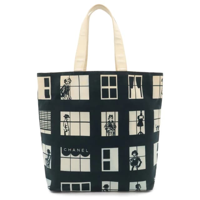 Chanel Windows Line Tote Large Shoulder Bag Canvas Black White in Black Canvas from The Reluxe, photo 1 of 1