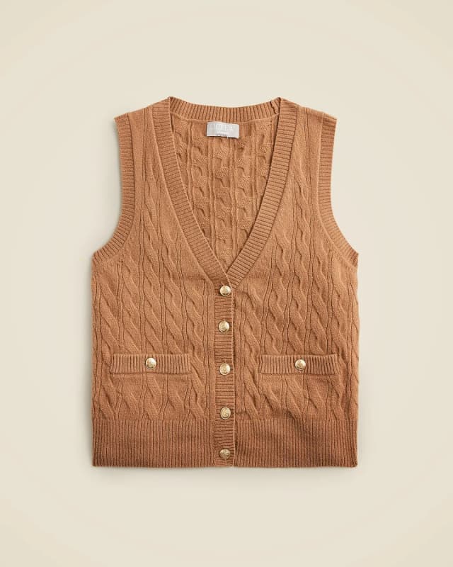 J.Crew Cashmere cable-knit sweater-vest in CAMEL, image 1 of 1 from J.Crew (Canada)