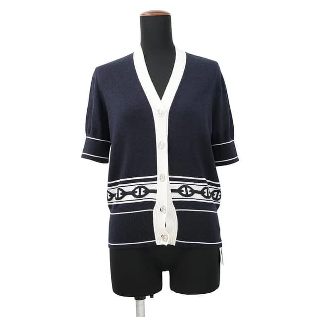 Hermès Cardigan Chaine D'Ancre Knit Silk Cashmere 36 Blue Noir Black in Black Silk from The Reluxe, photo 1 of 1