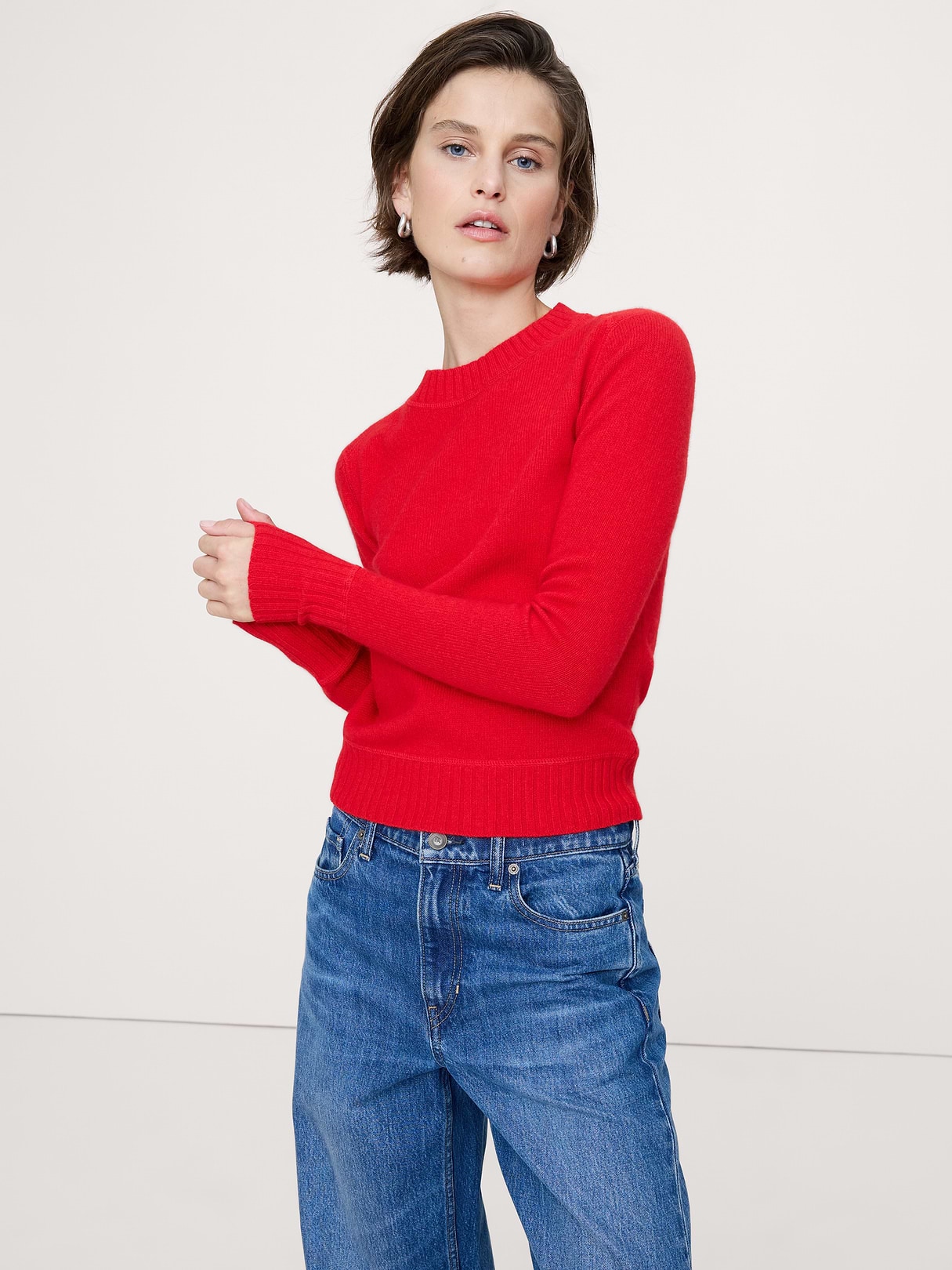 Banana Republic The Fireside Sweater in Merino-Cotton in Holly Berry Red, image 1 of 1 from Banana Republic (US)