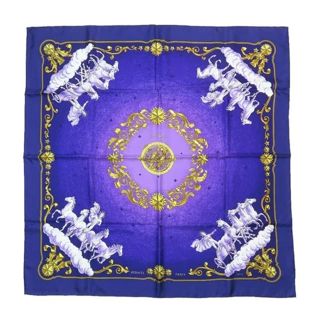 Hermès Cosmos Space View Pegasus Carre 90 Large Scarf Silk Carriage Purple Gold in Purple Silk from The Reluxe, photo 1 of 1