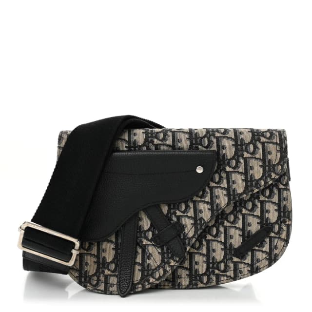 Dior Saddle Messenger Oblique Canvas Bag - Beige & Black in Black Canvas from H&T, photo 1 of 1