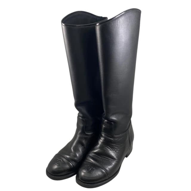 Chanel Long Boots Leather CC Logo Black in Black Leather from The Reluxe, photo 1 of 1