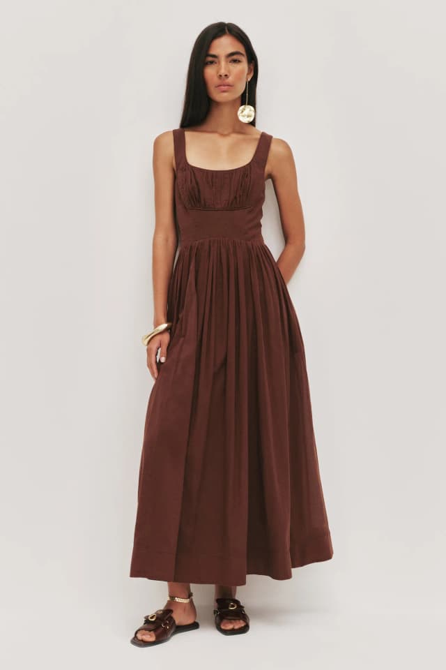 AJE Sunny Midi Dress in CHOCOLATE, image 1 of 1 from Aje