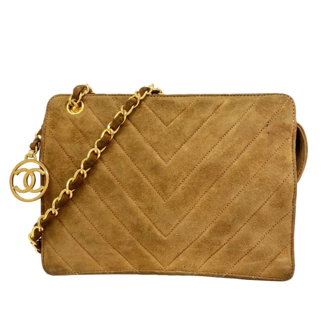 Chanel Shoulder Bag V-stitch Suede Brown Gold in Brown Suede from The Reluxe, photo 1 of 1