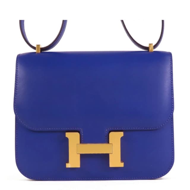 Hermès Constance 3 Mini 18 Blue Electric Gold Tadelakt Shoulder Bag in Blue from The Reluxe, photo 1 of 1