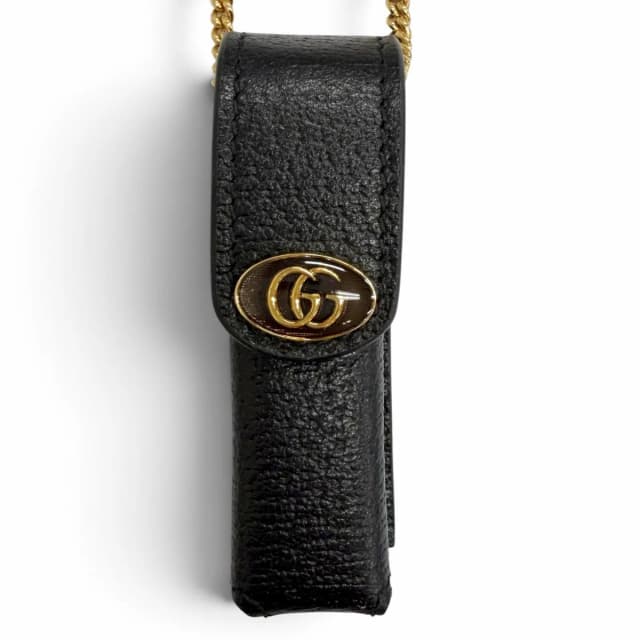 Gucci GG Marmont Chain Leather Lip Case Black Gold in Black Leather from The Reluxe, photo 1 of 1