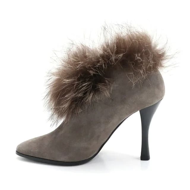 Hermès Heaven Short Boots Suede Fur Gray Brown 36 in Brown Suede from The Reluxe, photo 1 of 1