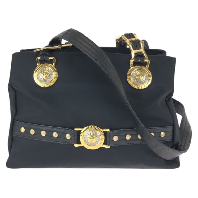 Versace Vintage Sunburst Black Gold Nylon Leather Shoulder Bag in Black Nylon from The Reluxe, photo 1 of 1
