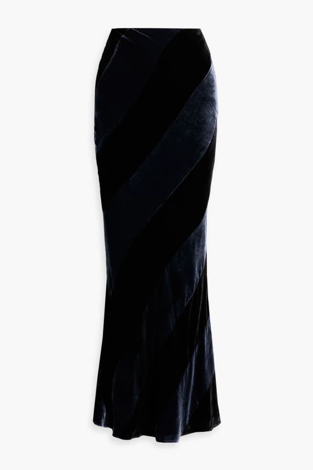 Retrofête Venus Striped Velvet Maxi Skirt in Black, image 1 of 1 from THE OUTNET