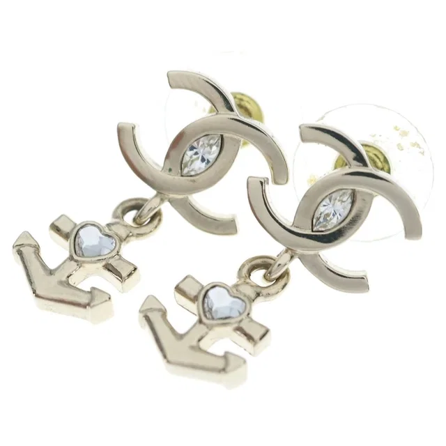 Chanel CC Logo Anchor Heart Earrings Silver in Silver from The Reluxe, photo 1 of 1