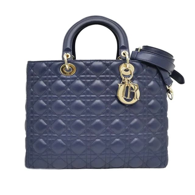 Lady Dior Large Cannage Navy Gold Tote Bag in Navy from The Reluxe, photo 1 of 1