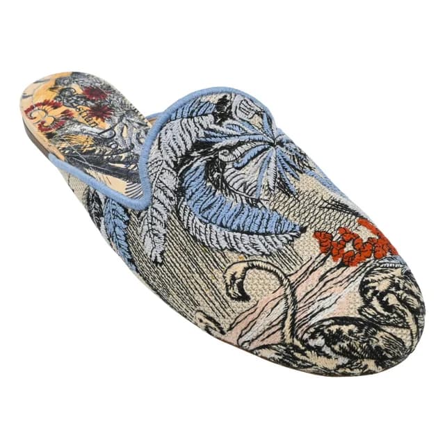 Dior Blue Toile de Jouy Tropical Embroidered Mules in Blue from Clotheshorse Anonymous, photo 1 of 1