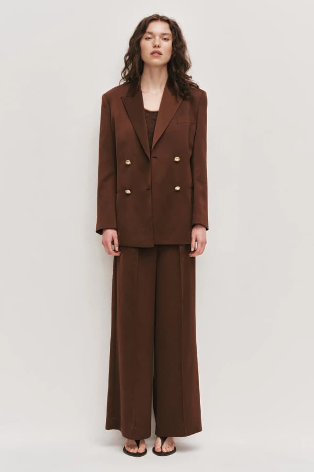 AJE Andrea Satin Blazer in DARK CHOCOLATE, image 1 of 1 from Aje